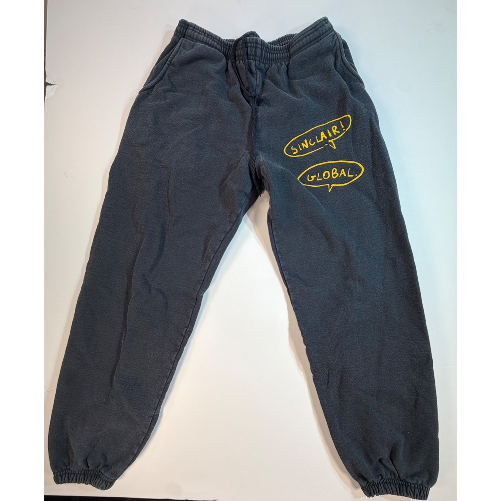 Sinclair Global Mens Graphic Sweatpants Faded Black Fleece Joggers Size L USA